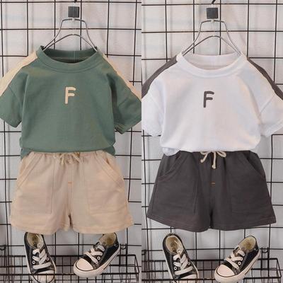 Хлопковый комплект из 2 предметов для мальчиков - футболка с узором буквы F + шорты Одежда высокого качества- 6М-5Л