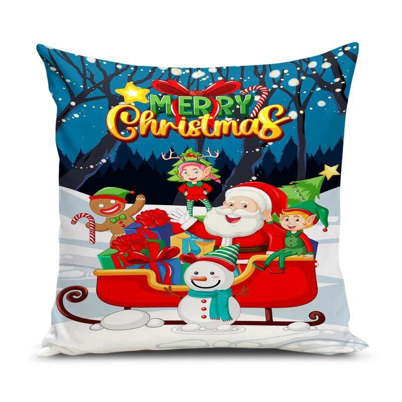 Decorative Printed Merry Christmas Theme Cushion Cover Xmas Decorations for Sofa Living Room Set of 5 12 x 12 inch Multi