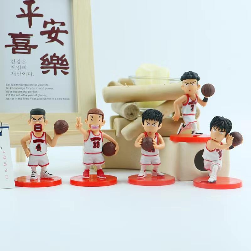5PCS Slam Dunk Q Edition Sakuragi Hanamichi Ryukawa Maple Shobei Basketball Team Doll Handmade Ornament Car Decoration Toys