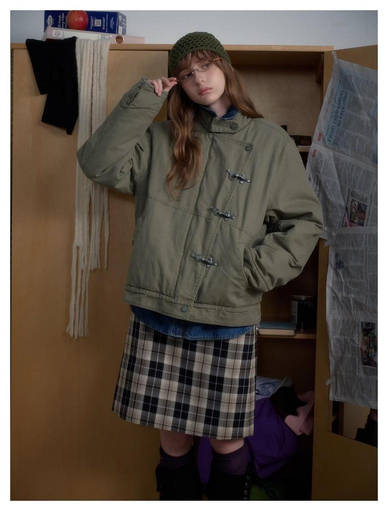 Trendy Unisex Retro Washed Metal Bit Workwear Jacket - Winter Stand Collar Cotton Coat