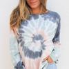 Women Long-sleeved Tie Dye Print Crops Tops INS New Fashion Casual Loose Cotton T-shirts Ladies Tees O-neck Pullover Sweatshirt
