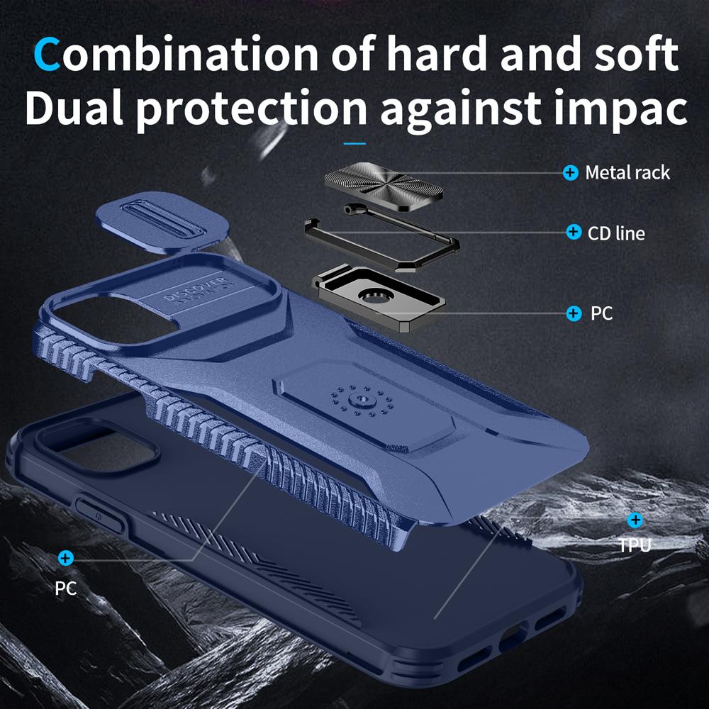 KEYSION Shockproof Case for iPhone 11 Pro Max Slide Camera Lens Protection Ring Stand Phone Back Cover for iPhone XS Max X XR