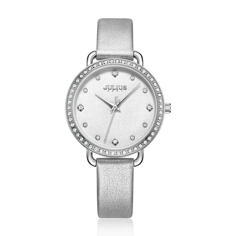 Thin CZ Julius Lady Women's Watch Japan Quartz Fashion Hours Bracelet Real Leather Girl's Gift Box