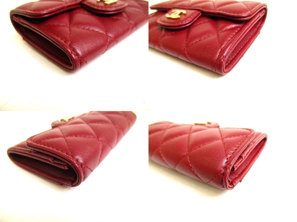 Оригинальный футляр для карточек CHANEL Matelasse CC Logo Bordeaux из кожи #9956, восстановленный