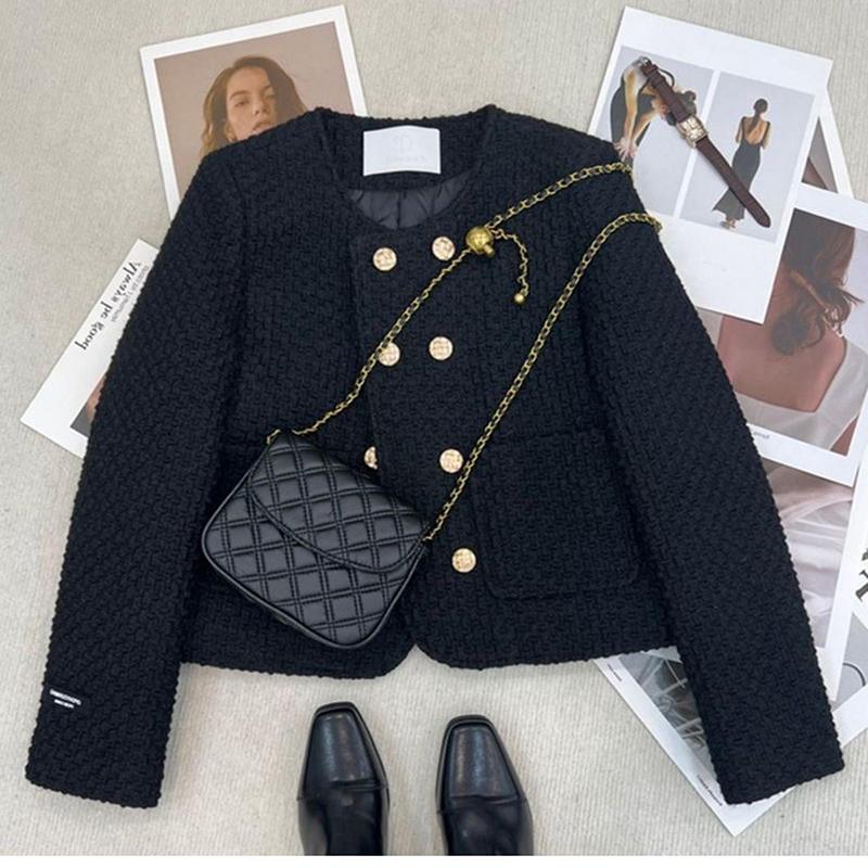 Внутренняя Двубортная Короткая Куртка Осень Зима Элегантная Женская Мода