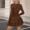 Осень Элегантное платье мини с длинным рукавом, круглым вырезом, сексуальное облегающее, однотонное, для выпускного вечера, женский наряд, эластичное, вечернее, для фестиваля, платье-торт
