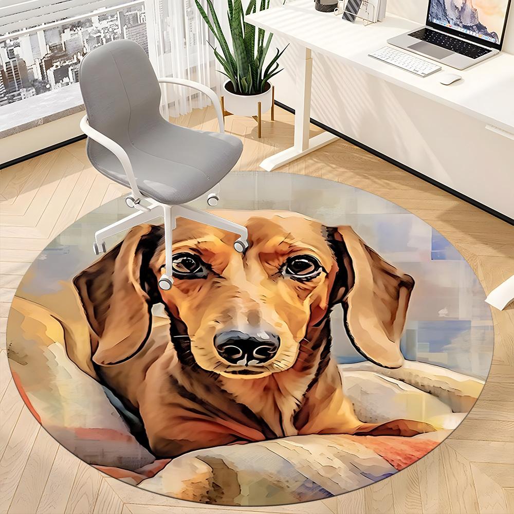 1pc Dachshund Pattern Office Round Rug, Non-slip, Soft and Durable Office Rug for Interior Decoration, Perfect for Office,Decoration yy260204023