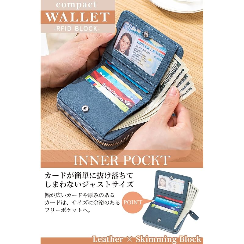 [BORPORT] кошелек женский бифолд Компактный кошелек-гармошка Круглая молния Кошелек бифолд Коровья кожа Защита от считывания (черный)