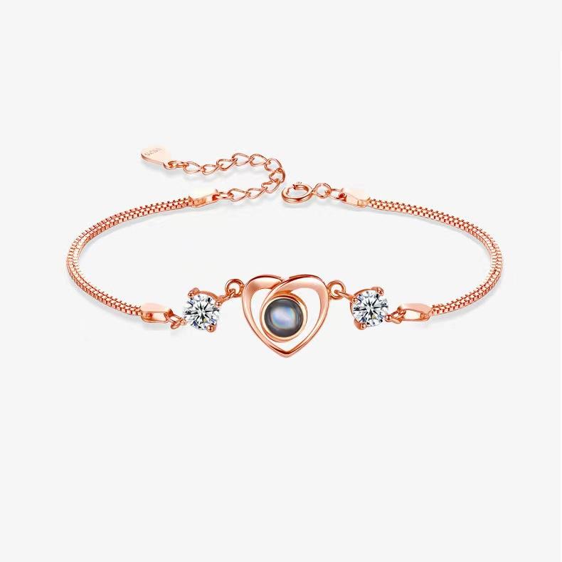 Ювелирные изделия из проекционного браслета на заказ с серебром/розовым золотом, кубический цирконий в форме сердца, персонализированное фото