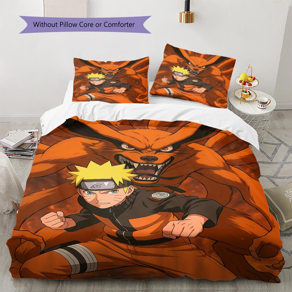 Постельное белье с узором Наруто Узумаки Наруто из аниме, Декор для дома, Подарок на день рождения (1 пододеяльник + 2 наволочки, без наполнителя)