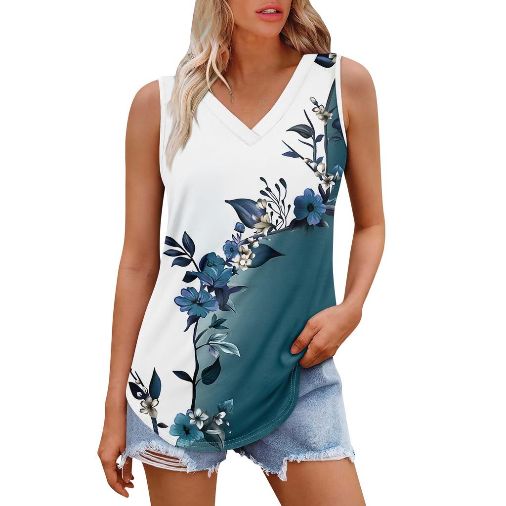 Women's Girl V Neck Tank Top Printing Casual Top Tank Tops For Women Loose Fit Sleeveless Tops Flowy