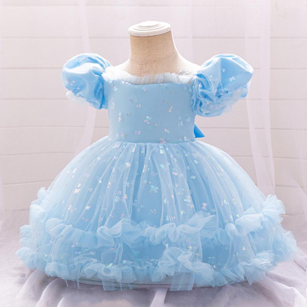 Baby Girl Party Dress Butterfly Sequin Fluffy Mesh Child Kids Clothing Toddler 1st Birthday Baptism Gown Flower Bridesmaid Dress