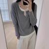 Женская трикотажная базовая рубашка с V-образным вырезом, имитирующая двойку, осенне-зимний новый сшитый короткий свитер, трикотажный свитер с длинным рукавом