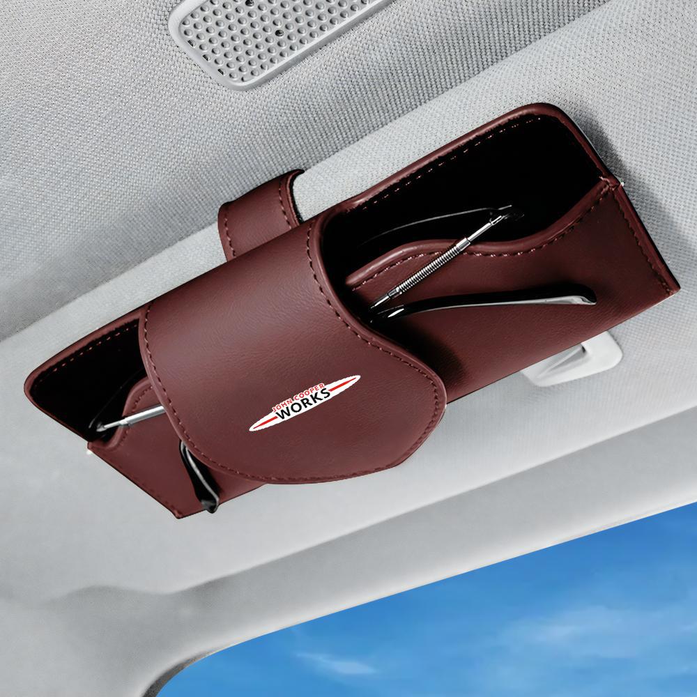 Leather Car Glasses Frame Sun Visor Sunglasses Storage Holder For Mini Cooper JCW Works F54 F55 F56 F57 F60 R50 R52 R53 R55 R56