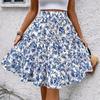 Women's Fashionable Floral Print Elastic Waist Strap Versatile Casual Skirt