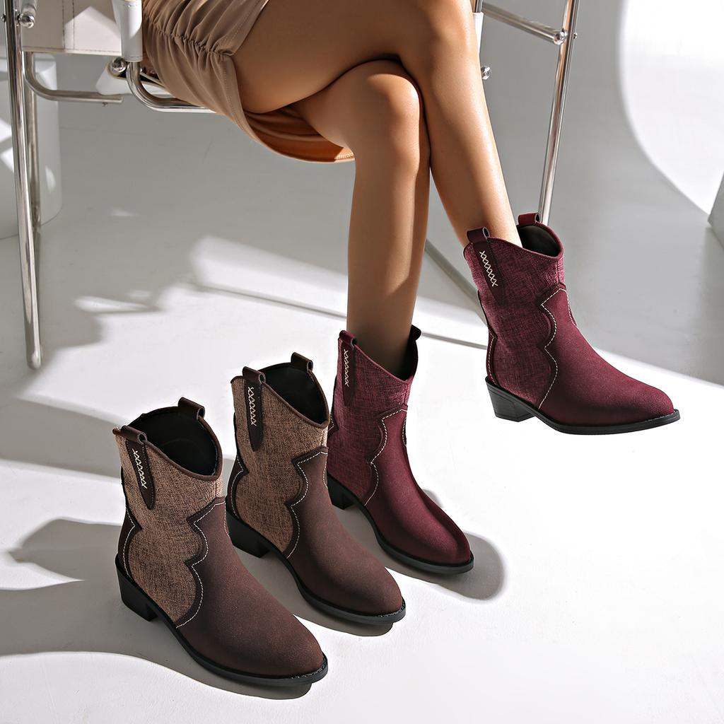 Женские сапоги осень-зима новые повседневные ковбойские ботильоны женские ретро ковбойские туфли на высоком каблуке для женщин Zapatos De Mujer