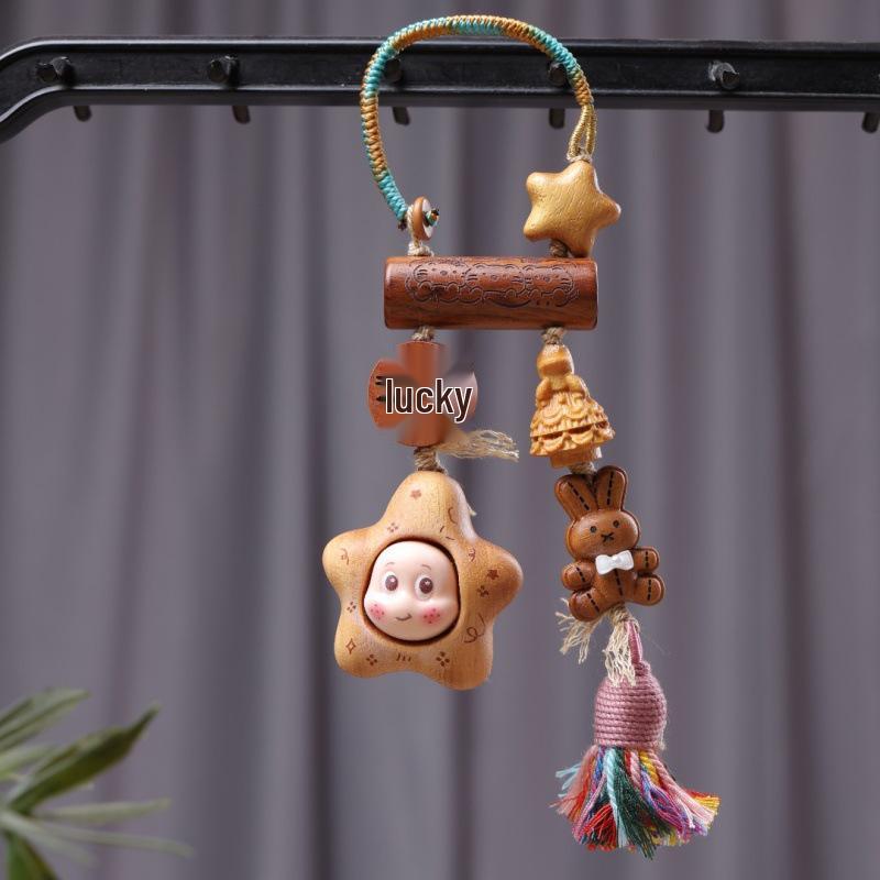 Golden Sandalwood Cute Star Gourd Car Pendant for Peace
