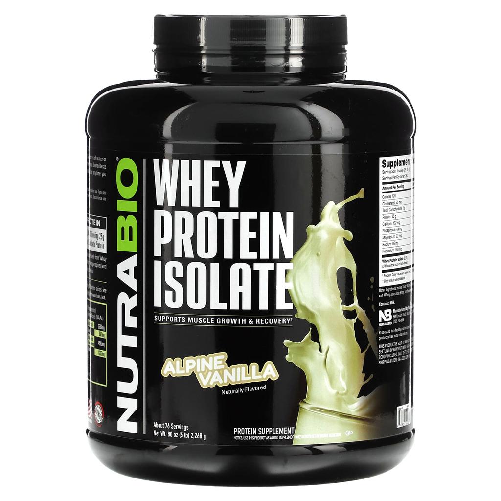 NutraBio Whey Protein Isolate, Alpine Vanilla, 2,268 G (5 Lb)