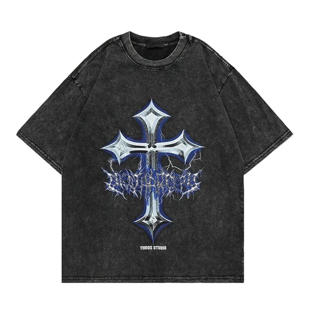 Готические футболки больших размеров Y2k Washed Retro T Shirt Skull Letter Print T Shirts Loose Casual Short Sleeves Shirt for Men Women