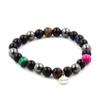 Stones and Minerals. Multicolored Tiger Eye + Hematite + Black Agate Bead Bracelet 8 Made In France.