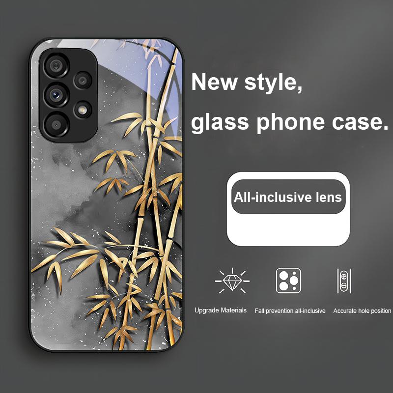 Золотой бамбук черный Для Samsung Galaxy S23 U Ltra 24 Plus S20 21 FE S25 Ultra A70 A72 73 51 52 53 Закаленное стекло Чехол для телефона