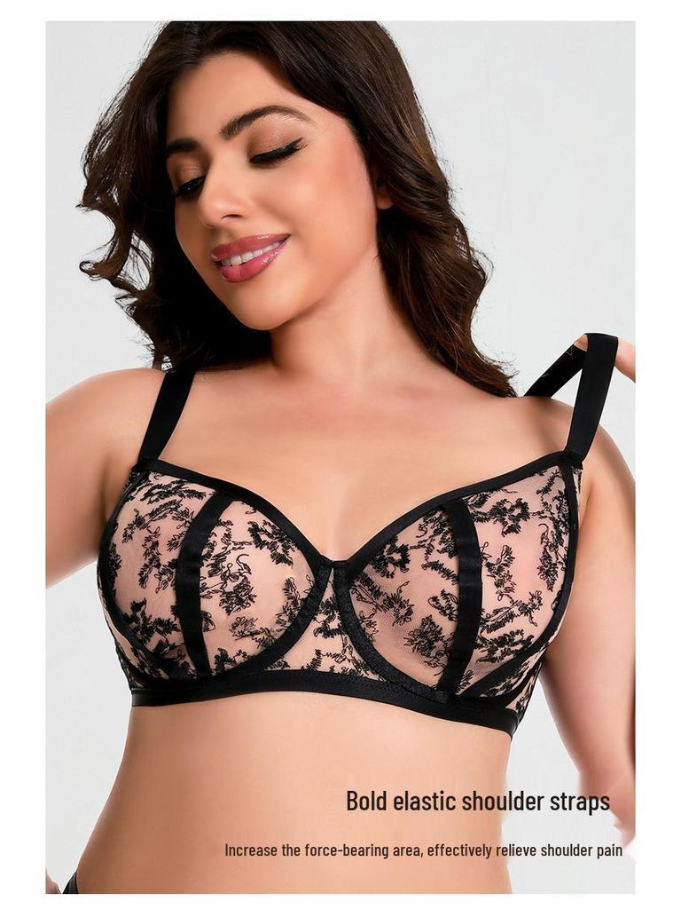 European and American Plus Size Full Cup Bra: Minimizes Large Busts, Anti-Sagging, Breathable Mesh for Enhanced Support and Comfort