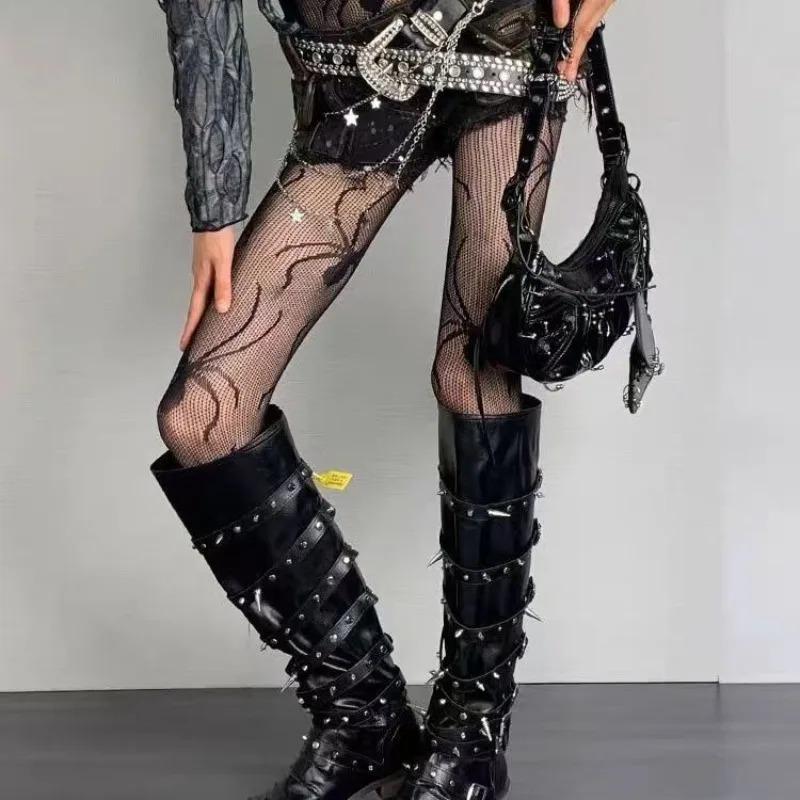 Хэллоуин Паутина Сетчатые Колготки Женские Y2K Готика Панк Вырезы Колготки Сексуальные Гранж Леггинсы Альтернативная Клубная Одежда Косплей