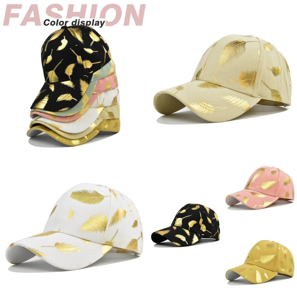 New Gold Leaf Print Baseball Cap Korean Style Gold Foil Baseball Cap Student Duck Tongue Cap Round Top Sun Hat Wholesale