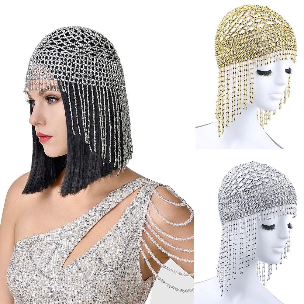 Gold/Silver Beaded Hat Handmade Women Hairpieces Beautiful Headband Hair Jewelry