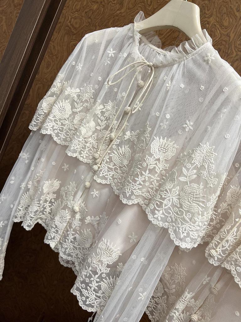 SE Дизайнерская кружевная рубашка Весна 26: Двухслойный, прозрачный, с цветочной вышивкой, кардиган-накидка