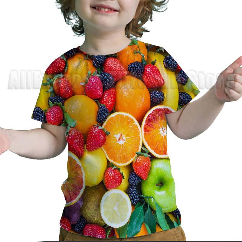 Toddler 3D Funny Fruits Printed T Shirts Baby Boys Girls Kids Tee Tops Summer Children Avocado Strawberry Lemon Apple T-shirts
