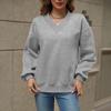 Women's V Neck Oversized Sweatshirts Fleece Long Sleeve Pullover Top