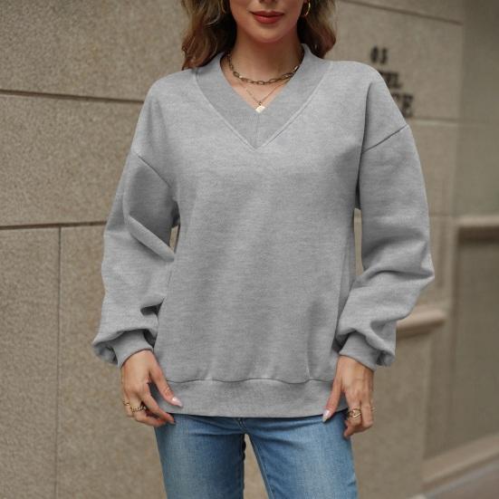 Women's V Neck Oversized Sweatshirts Fleece Long Sleeve Pullover Top