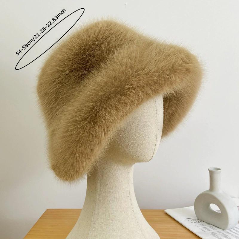 WTEMPO Windproof Cold-proof Thick Warm Bucket Hats Women's Autumn Winter Soft Plush Hats Ear-protecting Flat-topped Hats Outdoor Shopping Hats