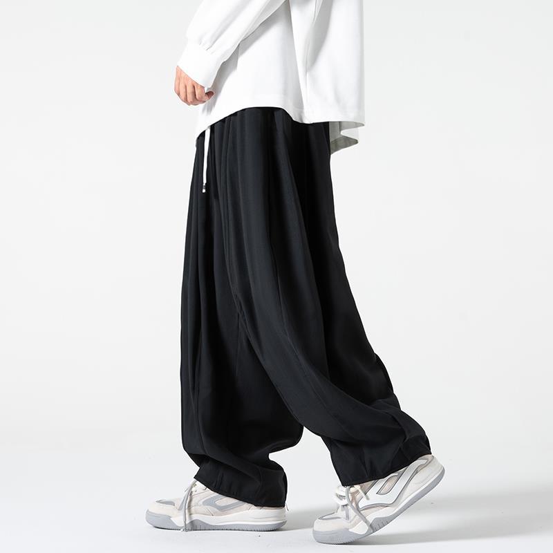 Мужские корейские модные широкие брюки мужские черные свободные повседневные шаровары однотонные японские уличные брюки для бега брюки-карго