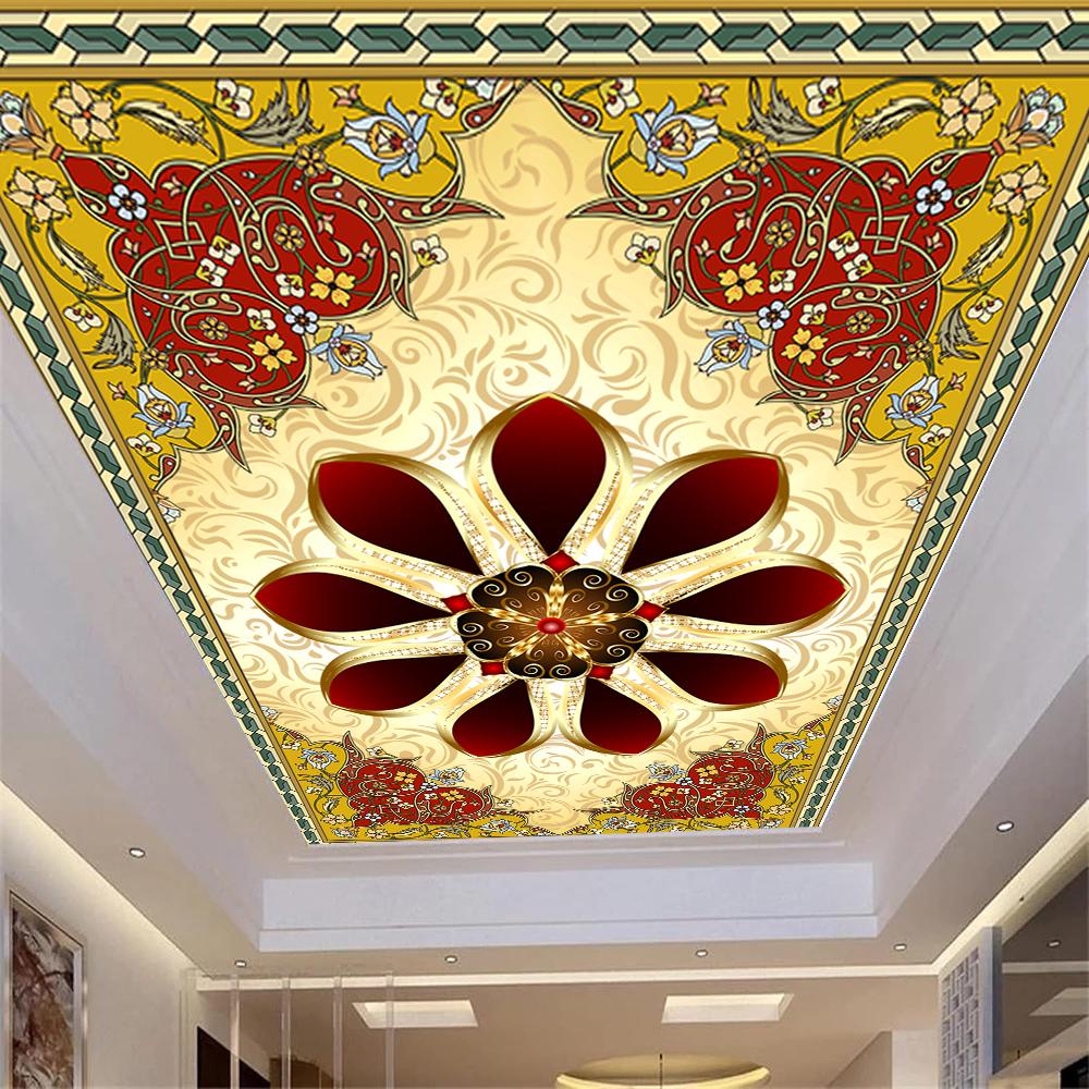 Великолепные цветы 3d потолочная настенная роспись, золотые обои с бриллиантами и цветами для гостиной, спальни, кабинета, потолочная фреска, декор