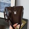 Temperament Retro Autumn and Winter Fashion Portable Bucket Bag High Sense PU Solid Color Commuting Versatile Maillard Messenger Women's Bag