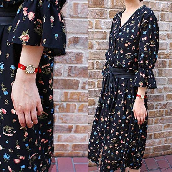 Rebic японские часы кварцевые на батарейках кожаный ремень коричневый золотой женские (черный)