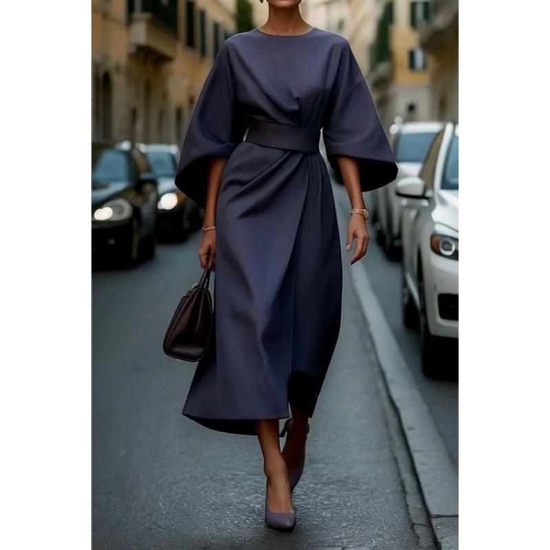 Женское модное элегантное платье с завышенной талией, повседневное платье с рукавами «летучая мышь»