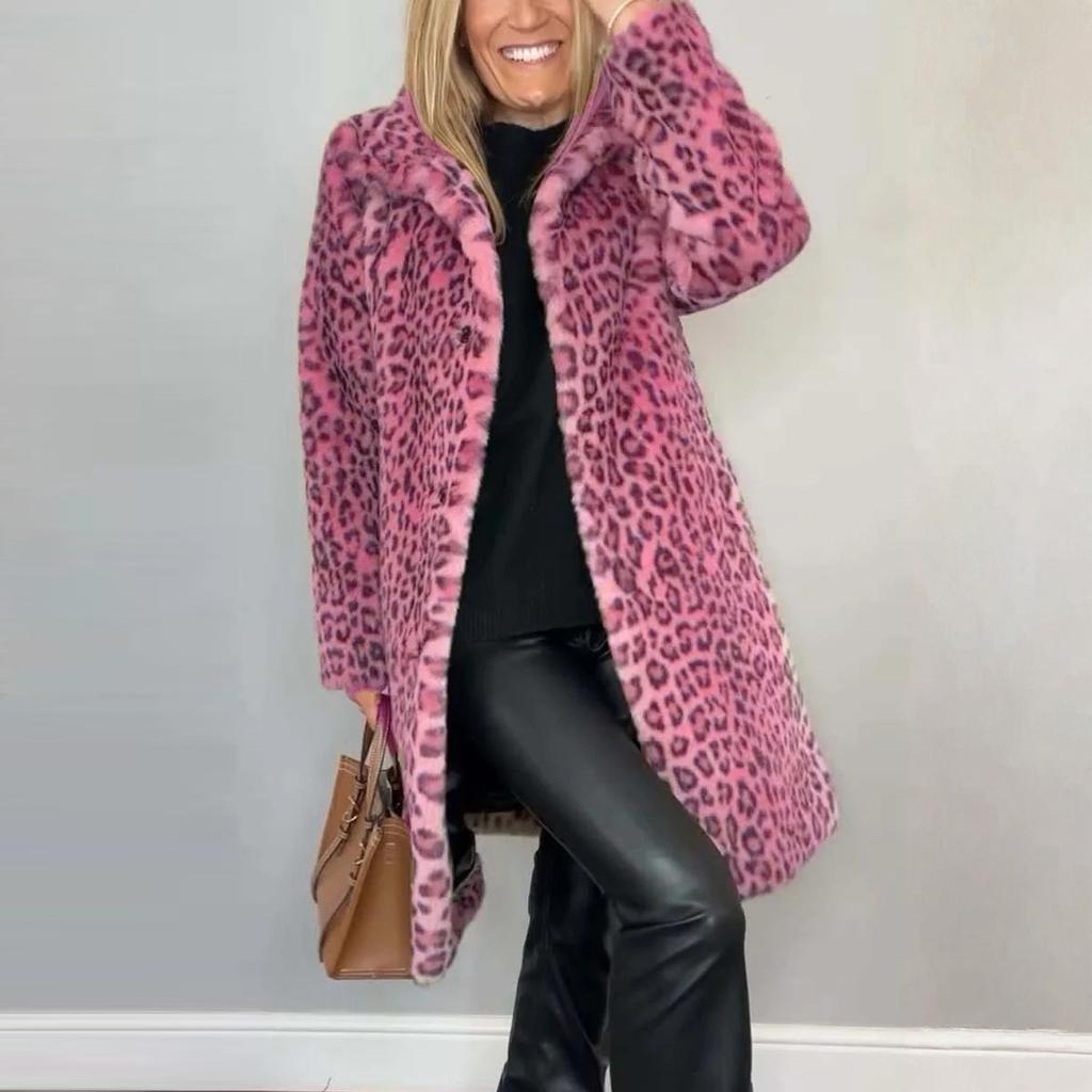 Женское модное однотонное плюшевое пальто средней длины с лацканами