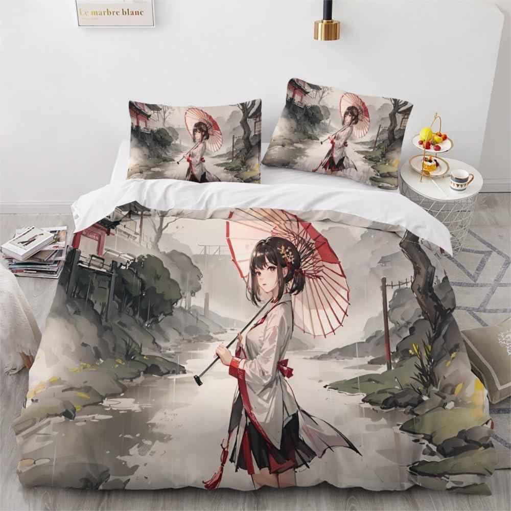 2/3-Piece 3D Japanese Manga Kawaii Duvet Cover Winter Anime Girls Bedding Set For Kids Adults Microfiber Quilt Cover