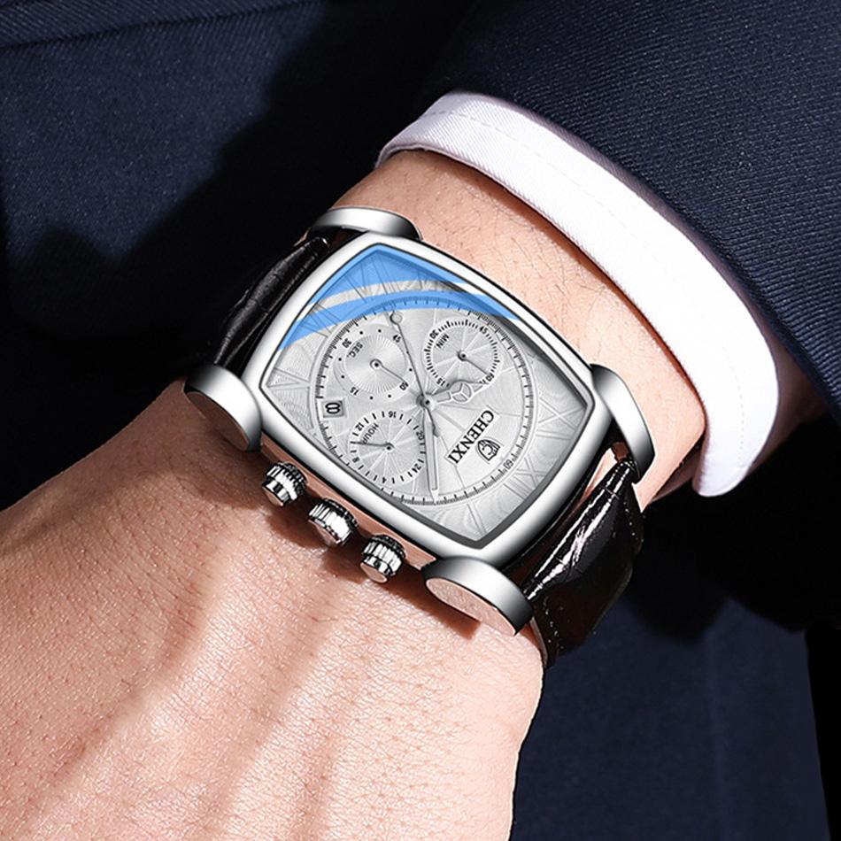 Уникальные прямоугольные наручные часы для мужчин, хронограф из натуральной кожи, повседневные, антикварные, деловые, мужские наручные часы, водонепроницаемые, автоматическая дата, час