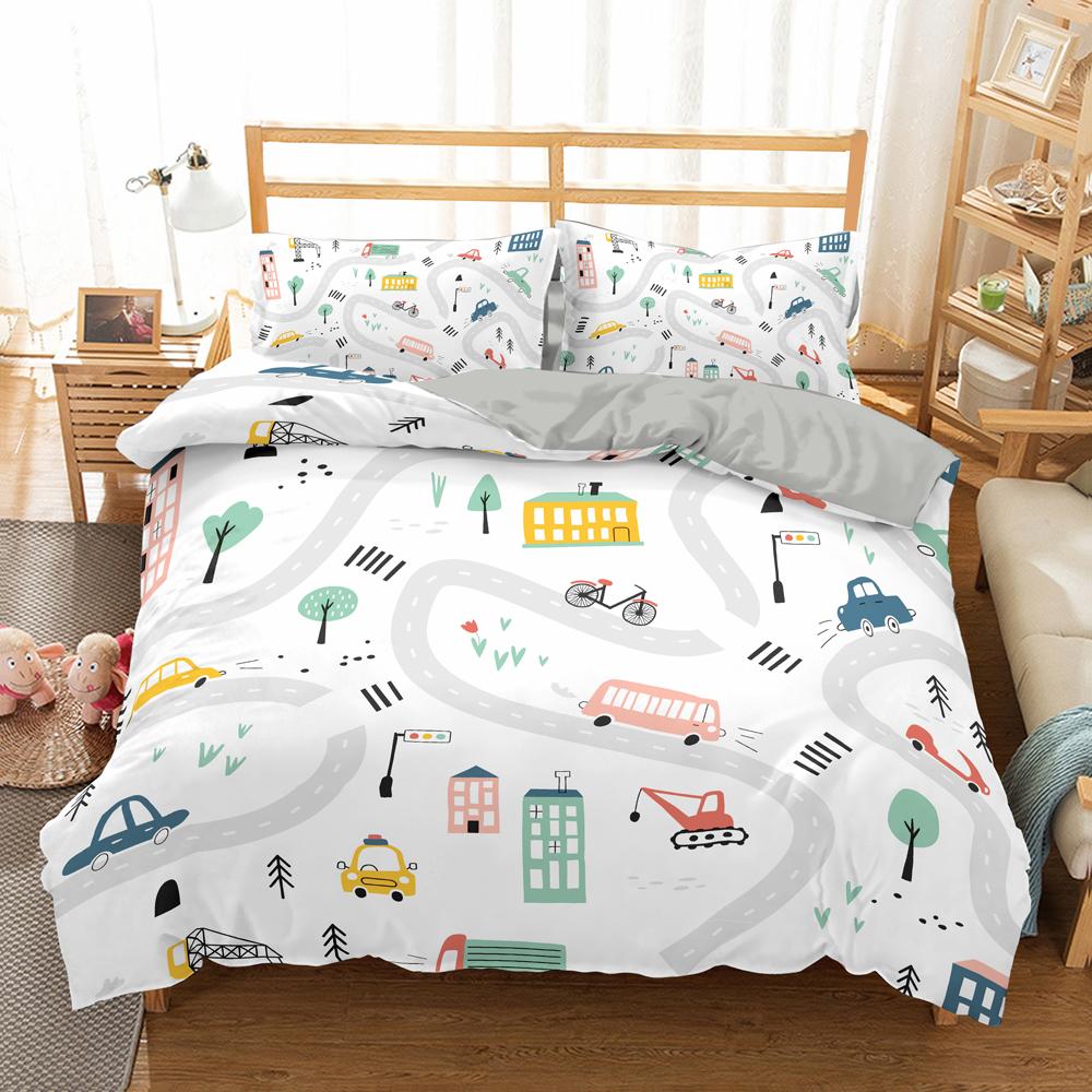 Cartoon Train Bedding Sets 2/3Pcs Duvet Cover Toy Car Truck Soft Quilt Cover Single Queen King Size Polyester Comforter Cover