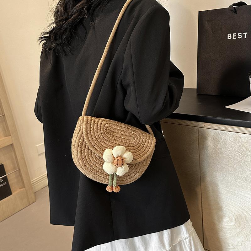 Новая цветная хлопковая плетеная сумка с цветами на одно плечо, сумка через плечо, пляжная модная женская сумка для отдыха