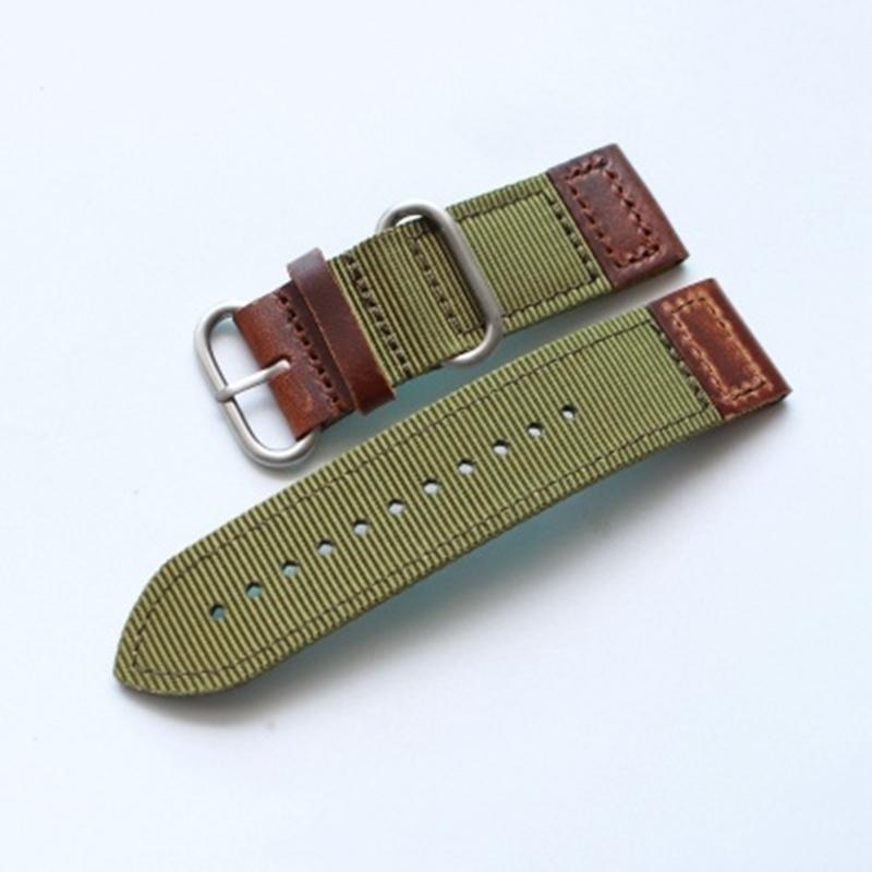 Высокое качество 18 мм 20 мм 22 мм 24 мм зеленый, серый, коричневый, черный, нейлоновый + кожаный ремешок для часов для армейских военных часов, браслет