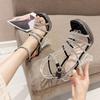Fashion Women's Buckle Strap Square Toe Exposed Rhinestone Straight Strap Transparent High-heeled Sandals Party Shoes