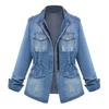 Women's Long Sleeve Stand Collar Zipper Autumn and Winter Denim Jacket