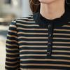 Полосатая футболка для женщин, с длинным рукавом, полуводолазка, хлопковые осенние повседневные женские футболки, свободные топы, женская одежда