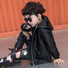 Детская одежда, кожаные куртки для мальчиков и девочек, весенне-осенние тонкие и зимние флисовые куртки с капюшоном на молнии в корейском стиле
