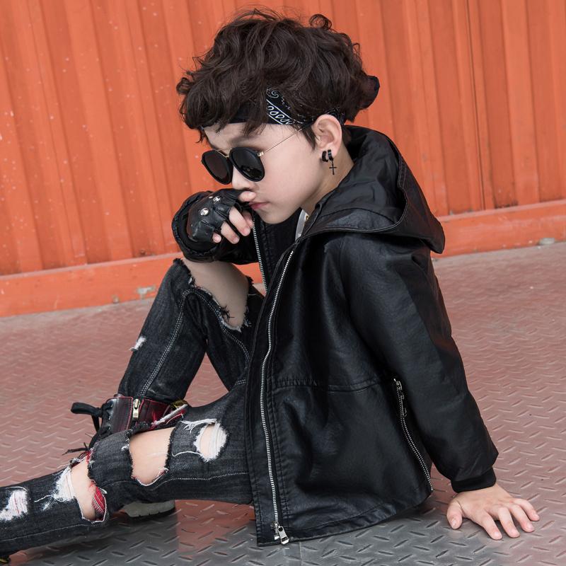 Детская одежда, кожаные куртки для мальчиков и девочек, весенне-осенние тонкие и зимние флисовые куртки с капюшоном на молнии в корейском стиле